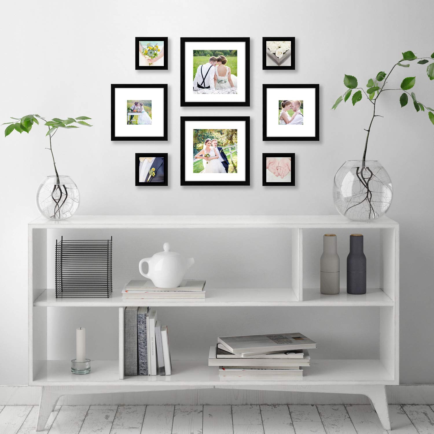 Americanflat Square Picture Frame Set in Black with Shatter Resistant Glass and Easel Stand - Various Dimensions - Pack of 8