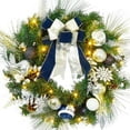 thumbnail image 1 of Coolmee 24 inch Christmas Wreath with 20 LED Lights, 60 cm Front Door Pre-Lit Garland with Bow-Knot Christmas Baubles Pine Cones Snowflake for Door Wall Window Fireplace Decorations, 1 of 8