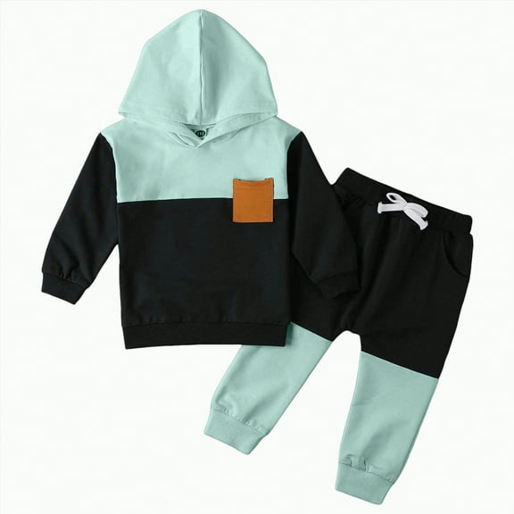 Futezty Toddler Boys Girls Clothes Fall Winter Outfit Sets, Baby Outfits Long Sleeve Crew Neck Hooded Drawstring Pants 1T 2T 3T 4T 5T 2 Pcs Hoodie Set