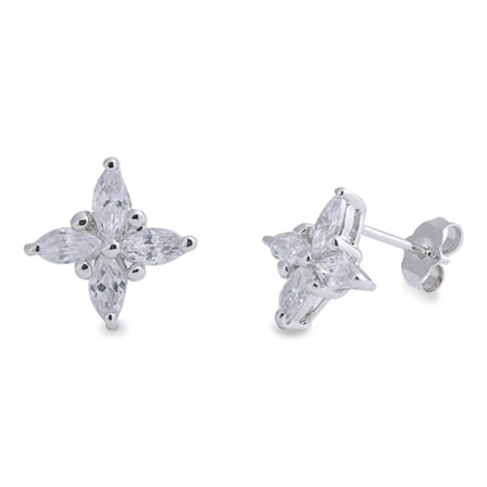 North Star Studded Four Point Sparkly Clear CZ .925 Sterling Silver Earrings Jewelry Female