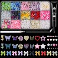 thumbnail image 1 of Juego de 1 dijes 3D para uñas coquetas con pegamento de diamantes de imitación, lazos de colores + joyas surtidas de corazón, estrella, rosa y mariposa + flores y perlas 3D, con herramientas para deco, 1 of 1