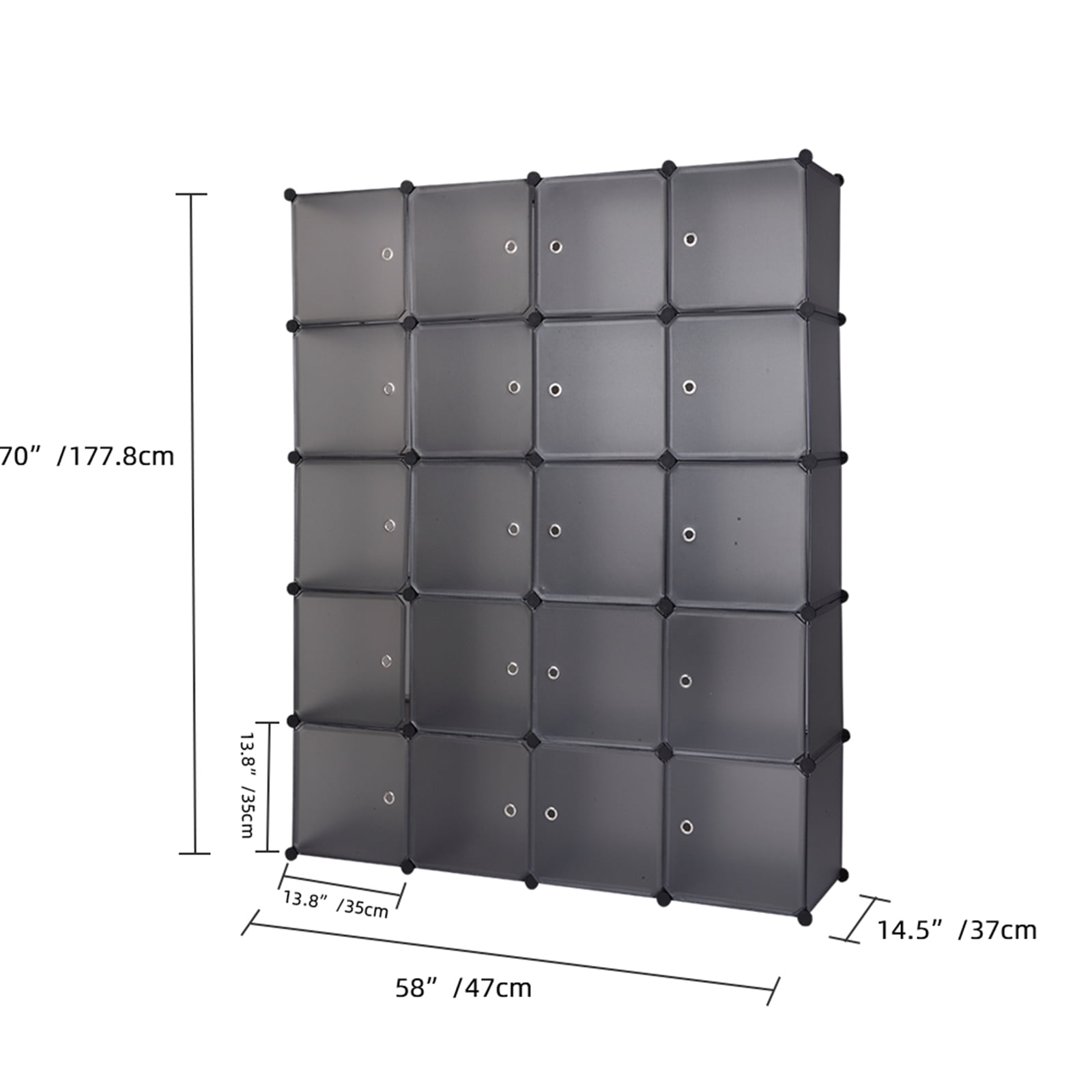 Private Jungle Plastic Closet Organizer with Doors, 20-Cube DIY Storage Cubes Organizer, Modular Storage Cabinet Book Shelf Shelving for Bedroom, Living Room, Office Gray