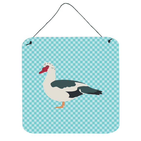 Caroline's Treasures BB8038DS66 Muscovy Duck Blue Check Wall or Door Hanging Prints, 6x6, multicolor