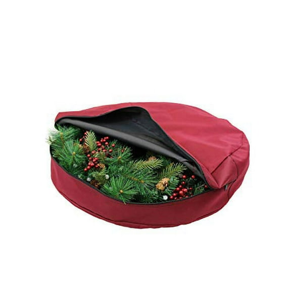 612 Vermont Christmas Wreath Storage Bag Container, Woven Polyester Fabric, Padded Handle with Carabiner Clip for Suspension Hanging (36 Inch)