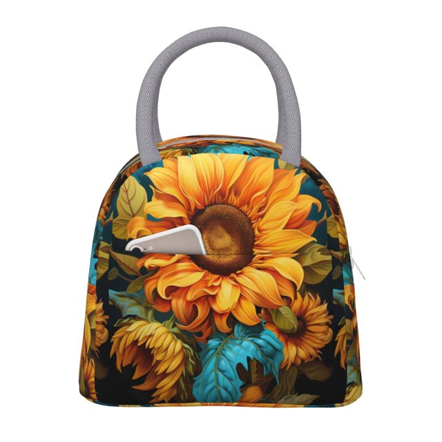 Disketp Deep Yellow Colorful Sunflower Bolsa Térmica para Almuerzo, Lonchera con Abertura Amplia y Gran Capacidad, Organizador Reutilizable para Mujeres, Hombres y Adultos