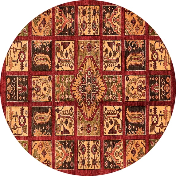 Ahgly Company Indoor Round Abstract Orange Modern Area Rugs, 8' Round