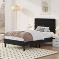 thumbnail image 3 of 4 Ever Winner Twin Size Platform Bed Frame, Horizontal Stitched Black Velvet Upholstered Headboard, Solid Wooden Slat Support, No Box Spring Required, Easy Assembly, 3 of 11