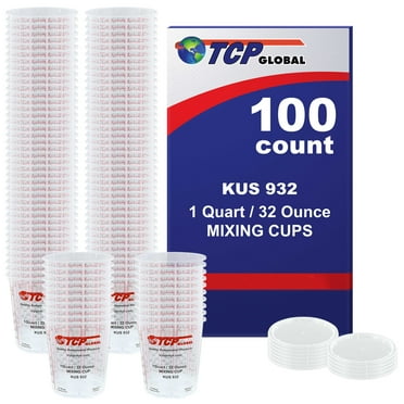 Custom Shop Paint Mixing Cups Plastic Measuring Cup Epoxy Resin, Disposable or Reusable, 32-Ounce (Quart) - Box of 100 - Graduated, Mixing Ratios, Automotive Painting Acrylic Art Crafts