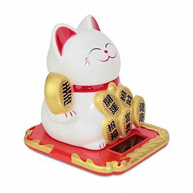 Small White Fortune Happy Cat Maneki Neko Solar Toy Home Decor Gifts B11853