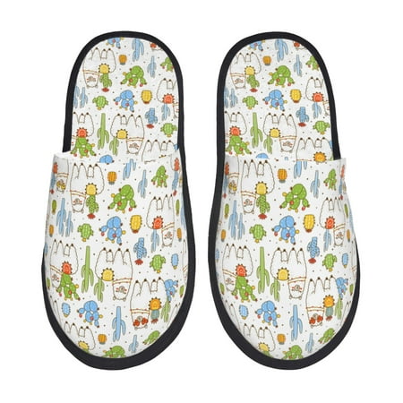 Balery Cactus Plants Slient Indoor Furry Fleece Comfort House Shoes Soft Non-Slip Home Shoes Cotton slippers House Slippers-- Medium