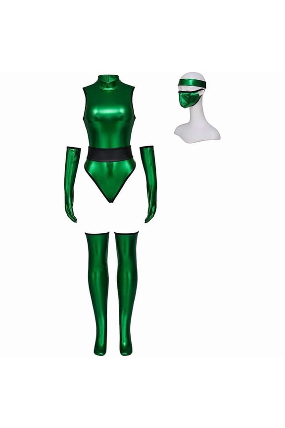 Women's Green Tactical Combat Jumpsuit Set Mask Gloves Socks Fashion Outfit
