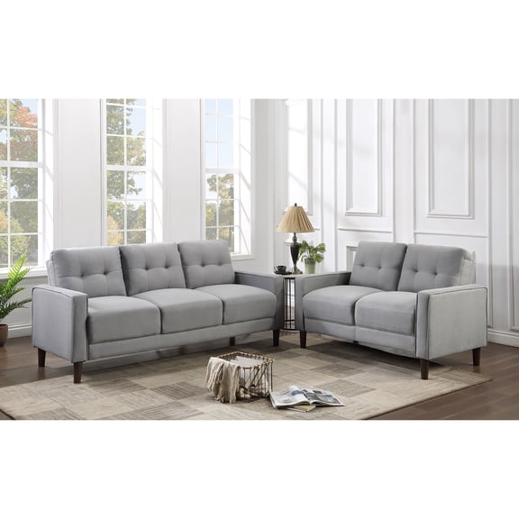 Harvey Grey 2-Piece Track Arm Tufted Sofa Set