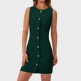thumbnail image 6 of bbyeadc Green Office Dresses for Women Elegant Boat Neck Loose Fit Funeral Dresses Sleeveless Button Back Zipper Business Casual Dress Women Spring Solid Color Breathable Outfits, Dark Green L, 6 of 8