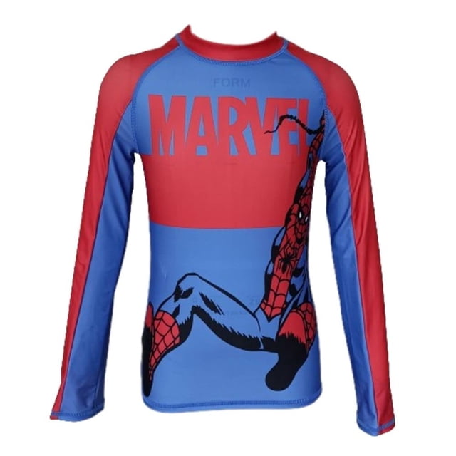 Traje de Baño Spiderman Talla 10 Sustentable de Manga Larga Diseño Spidey Columpiándose Rojo con Azul