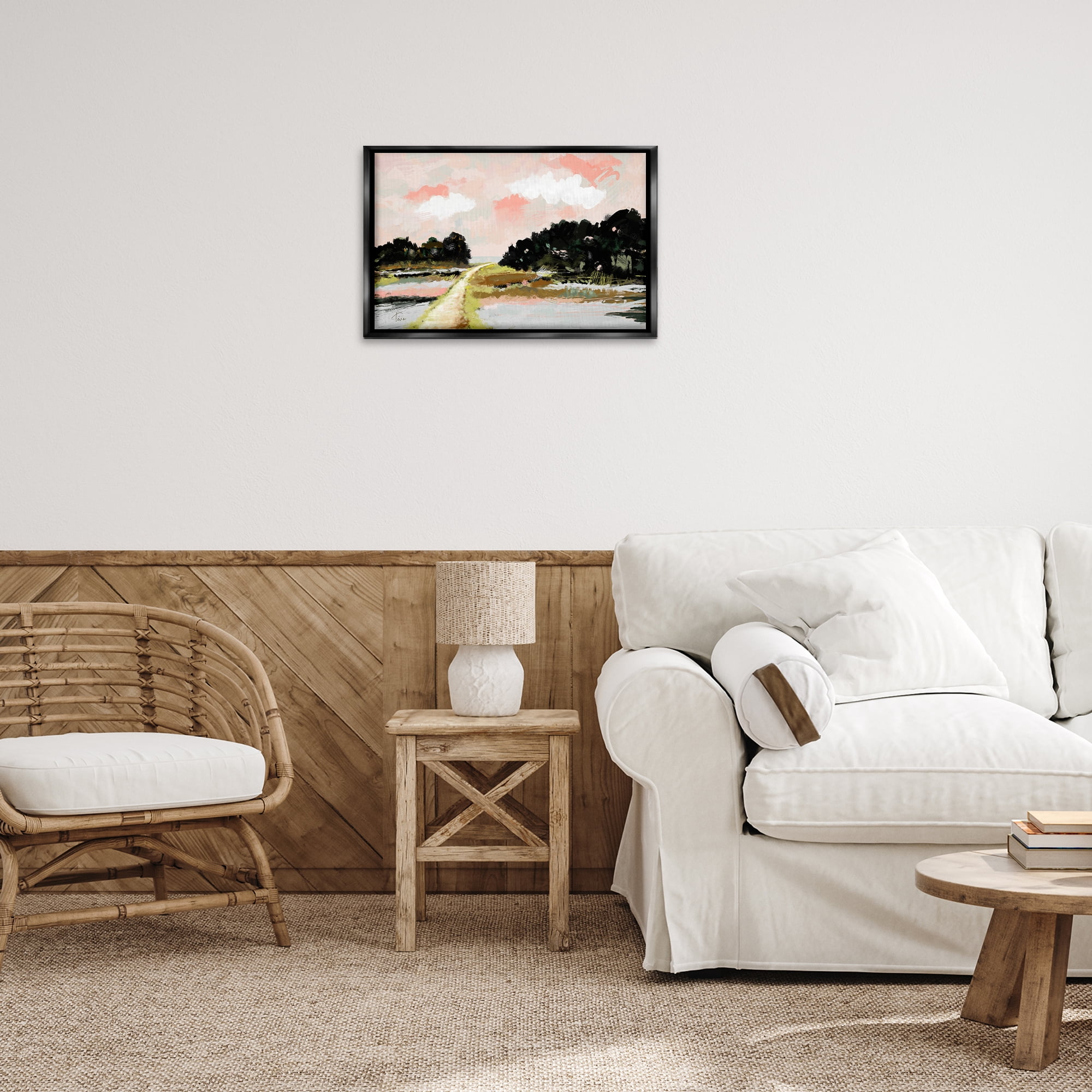 Stupell Industries Nature with Blush Sunrise Landscape & Nature Painting Black Floater Framed Canvas Art Print Wall Art, 25 x 17