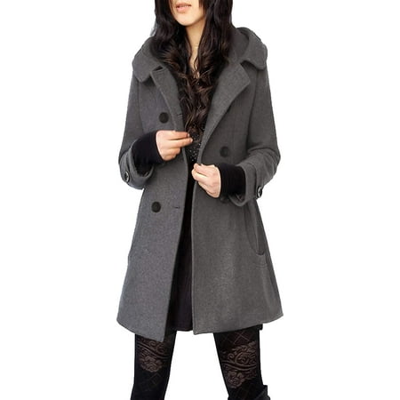 Women S Warm Double Ted Wool Pea Coat Trench Jacket With Hood Canada Women S Warm Double Ted Wool Pea, Womens Hooded Peacoat Small Size