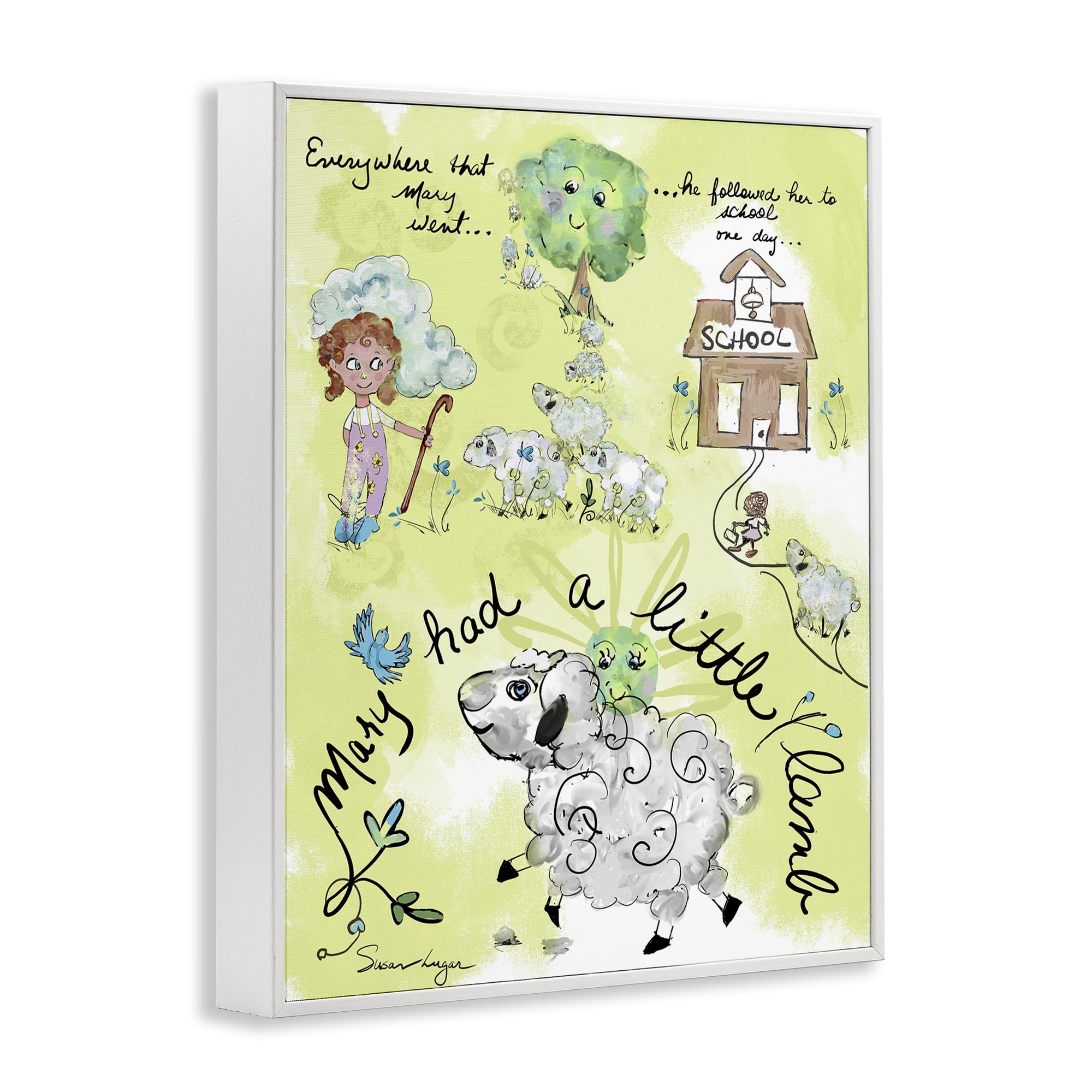 Stupell Industries Little Lamb Nursery Rhyme White Framed Giclee Art, design by Susan Lugar