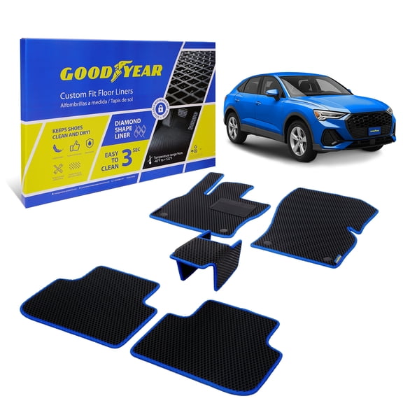 Goodyear All-Weather Car Floor Mats–Custom Fit for Audi Q3 Sportback 19-26, 5 Pc. Set, Heavy-Duty Diamond Floor Liners for Cars, SUVs, Trucks–Ultimate Interior Car Accessories for Men&Women- GY007089
