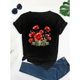thumbnail image 1 of Women's Casual Summer T-Shirt with Vibrant Red Floral Print - Loose Fit, Round Neck, Cotton, Machine Washable - Perfect for Knitting Enthusiasts, 1 of 6