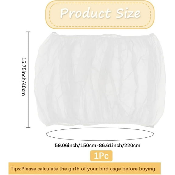 Bird Cage Seed Catcher Bird Cage Cover Adjustable Stretchy Form Fitting Mesh Skirt Cover Gauze Bird Cage Cover Seed Catcher Universal Birdcage for Parrot Enclosures 60~87x16Inch-White