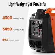 AIVOLT 4300W Gas Powered Inverter Generator, 3450W Running, Ultra-Quiet 60dBA, Under 3% THD Pure Sine Wave Electricity, CO Auto-Shutoff, 5.5h ECO Mode, Parallel Ready, EPA Compliant for RV Camping