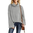 thumbnail image 2 of Duoif Sweaters for Women Trendy Women's Elegant Turtleneck Sweaters Oversized Long Sleeve Chunky Knit Sweater Fall Winter Casual Solid Pullover Tops Women's Sweaters Womens Tops Grey M, 2 of 7