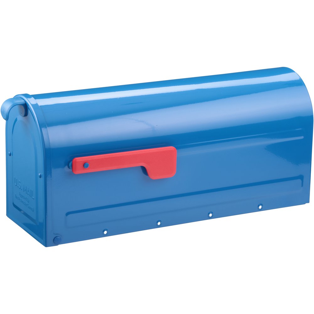 Architectural Mailboxes® Blue Post Mount Mailbox with Red Flag