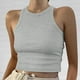 thumbnail image 2 of Camiseta sin mangas lisa para mujer - Blusa corta, cuello redondo - Poliéster, tallas S-XXL, 2 of 5