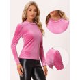 thumbnail image 2 of DARING DIVA Metallic Glitter Velvet Mock Neck Puff Blouse XS Hot Pink, 2 of 6