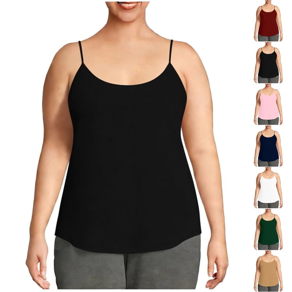 Women's Cotton Plus Size Adjustable Spaghetti Strap Camisoles Scoop Neck Soft Casual Year-Round Undershirts (1X-5X), #03 Black XL