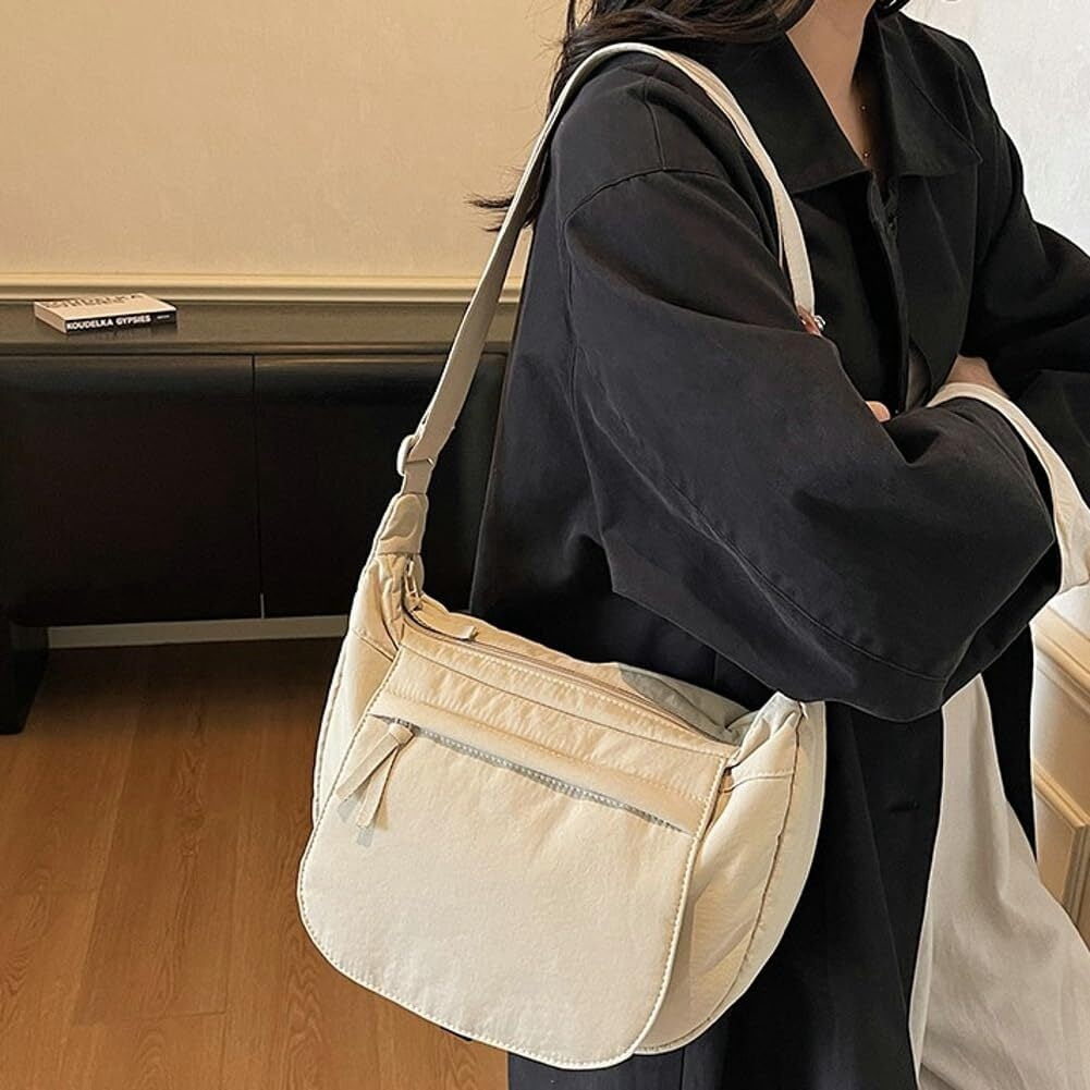LKJYER Slouchy Nylon Bags for Women 2025 Crescent Crossbody Bag Hobo Shoulder Purse Work Travel Tote Handbag Everyday Purses