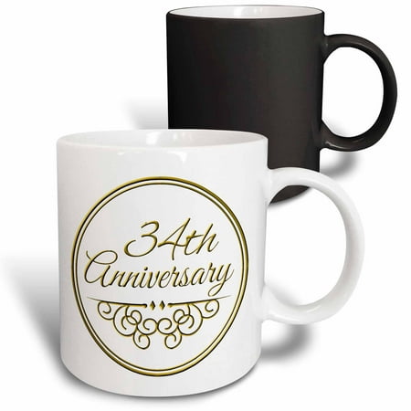 

3dRose 34th Anniversary gift - gold text for celebrating wedding anniversaries - 34 years married together Magic Transforming Mug 11oz