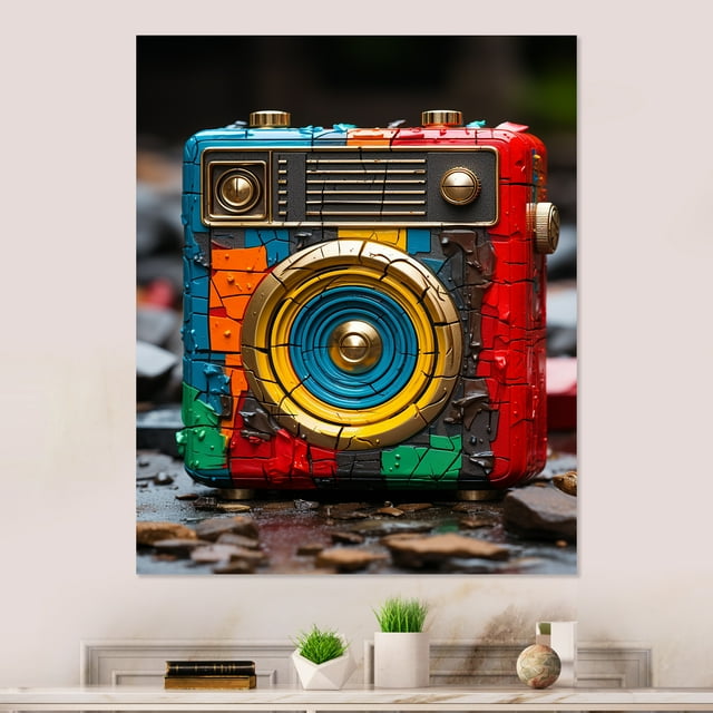 Designart "Classic Beats of Yellow and Red Jukebox" Jukeboxes Metal Wall Art, Yellow Metal Wall Decor, Modern Metal Art Decor For Hallway - 16x32 Inch