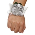 thumbnail image 1 of Matsuzay Ramillete de muñeca de rosa de satén hecho a mano de larga duración para bodas y bailes de graduación, elástica Kits de decoración para fiestas N18 plata, 1 of 6