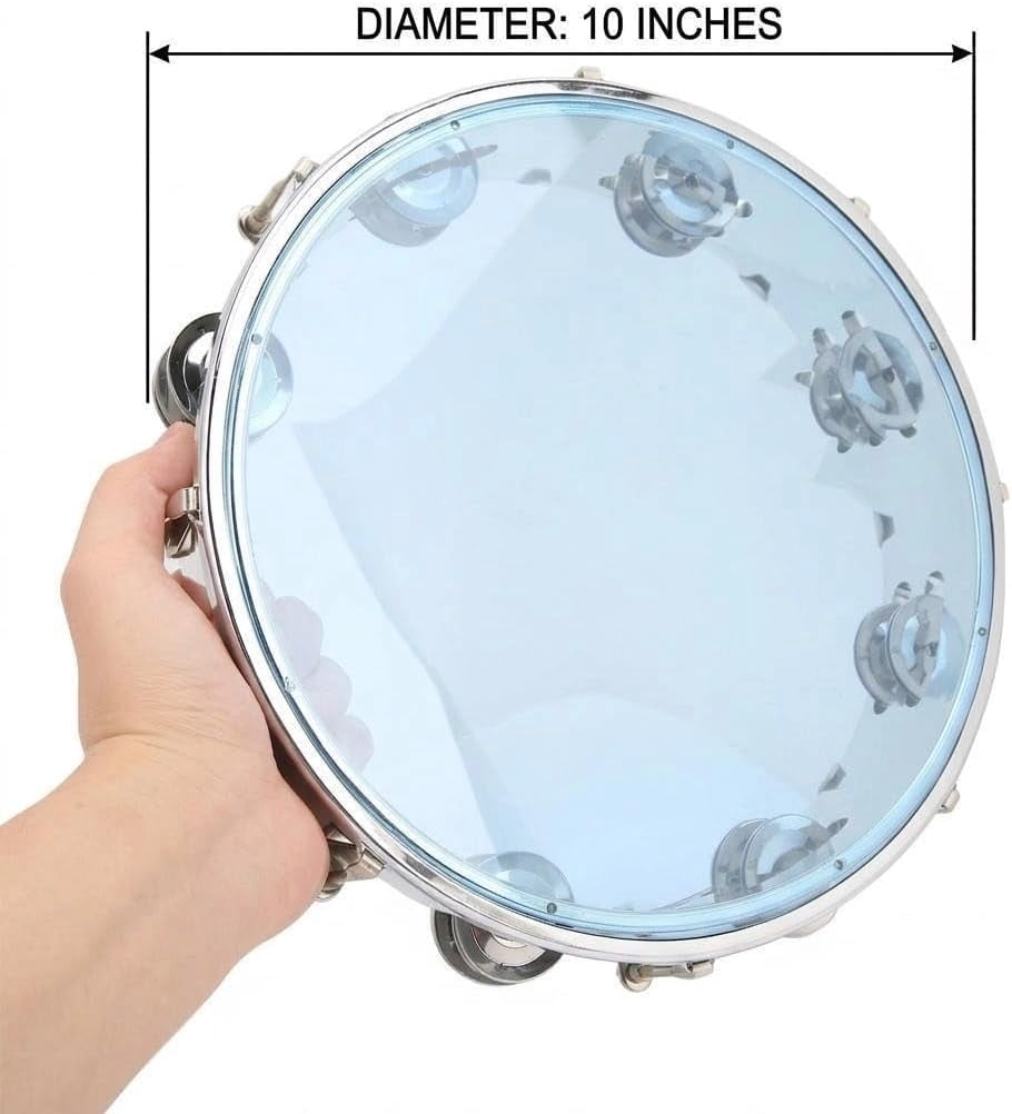 10 Inch Double Row Tunable Tambourine Hand Held Percussion Instrument With Tuning Key For Church Choir Band Adults Blue