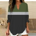 thumbnail image 2 of Duoif Womens Tops Long Sleeve Shirts for Women, Womens Cotton Linen Tunic Tops for Women Spring Summer V Neck Roll Up 3/4 Sleeve T Shirts Plain Graphic Tees Tops for Women Trendy Army Green L, 2 of 5