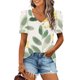 thumbnail image 2 of Casual Camisetas de Manga Corta para las Mujeres Imprimir Mangas Puff Cuello en V Camiseta, Poliéster Verano, 2 of 5