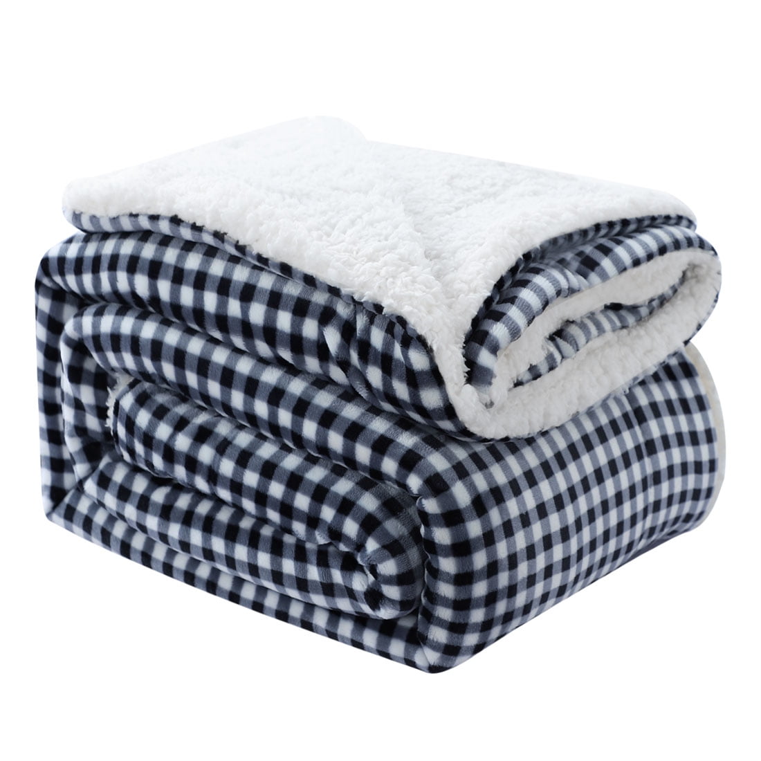 Piccocasa Cozy Flannel and Faux Lambswool, 1 Piece Queen Blanket, Black