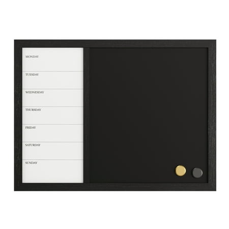 Martha Stewart - Everette Dry Erase Magnetic Weekly Calendar/Chalk Board- 24x18 - Black Woodgrain