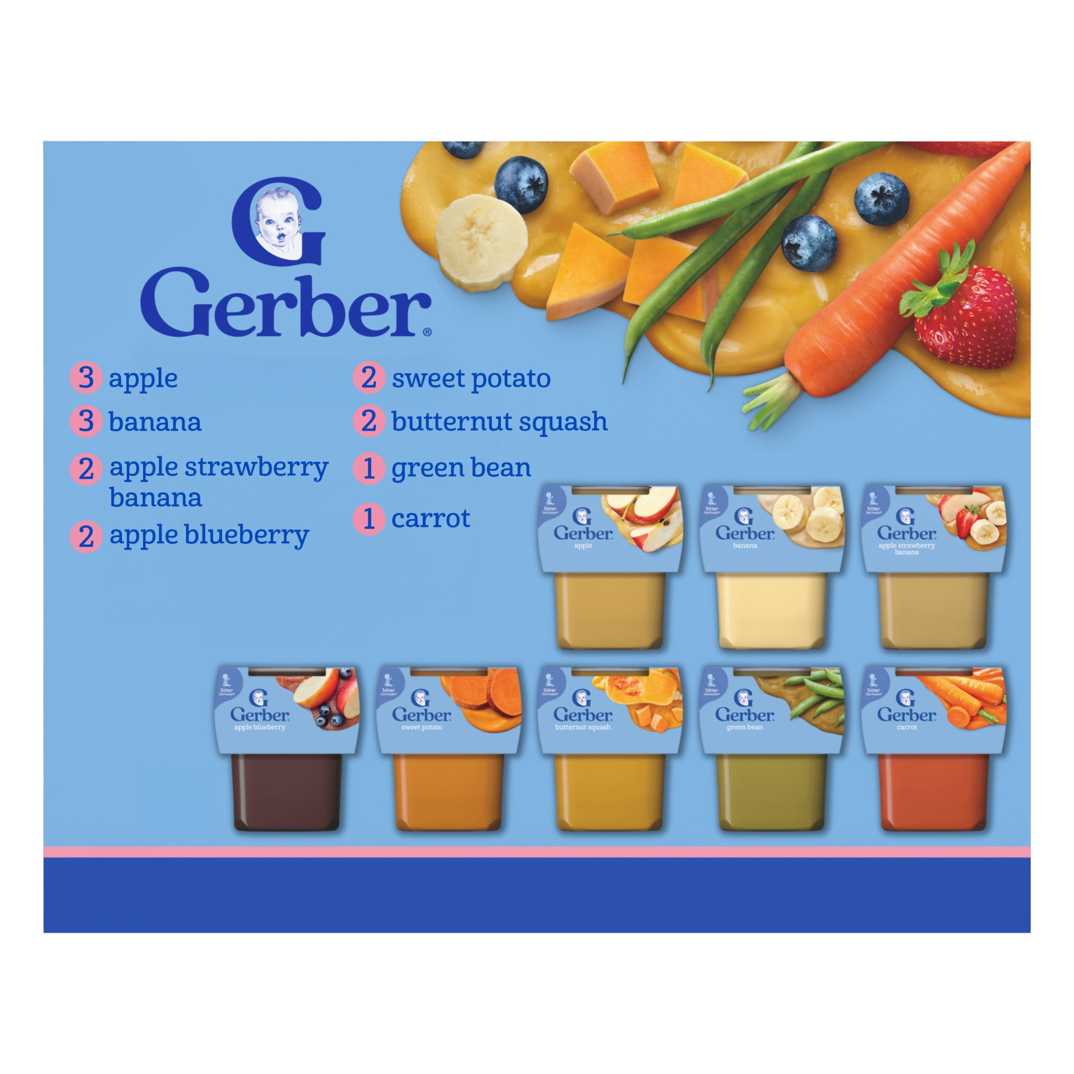 (2 pack) Gerber Stage 2 Baby Food Puree, Fruit & Veggie Favorites, Variety Pack, 4 oz Tubs (32 Pack)