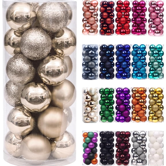 24Pcs Christmas Balls Ornaments for Xmas Christmas Tree - Shatterproof Christmas Tree Decorations Hanging Ball for Holiday Wedding Party Decoration, 1.2inch/1.57inch/2.5inch