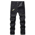 thumbnail image 1 of Pantalones vaqueros rectos desgastados y rotos para niños de 5 a 13 años, a la moda, ajustados, con cintura elástica y desgastados., 1 of 8