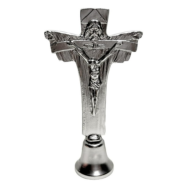 Estatua de cruz con base de campana, escultura artesanal, colección de metal, figura decorativa de escritorio, adorno cruzado para decoración de estud