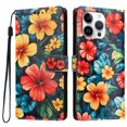 thumbnail image 2 of Colorful Painted Wallet Phone Case for iPhone 15 Pro Max 6.7" , PU Leather Flip Folio Cover With Card Slots, Magnetic Closure, Kickstand, Shockproof Protective Phone Case,Hibiscus, 2 of 10