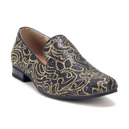 Jazame Men s 75225 Slip On Embellished Smoking Flats Loafers Dress Shoes  Black  13