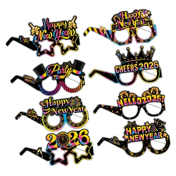 Sinyiin New Year 2026 Paper Eyewear Bundle 8 Pcs Costume Accessory Funny Party Glasses Celebration Decoration Props