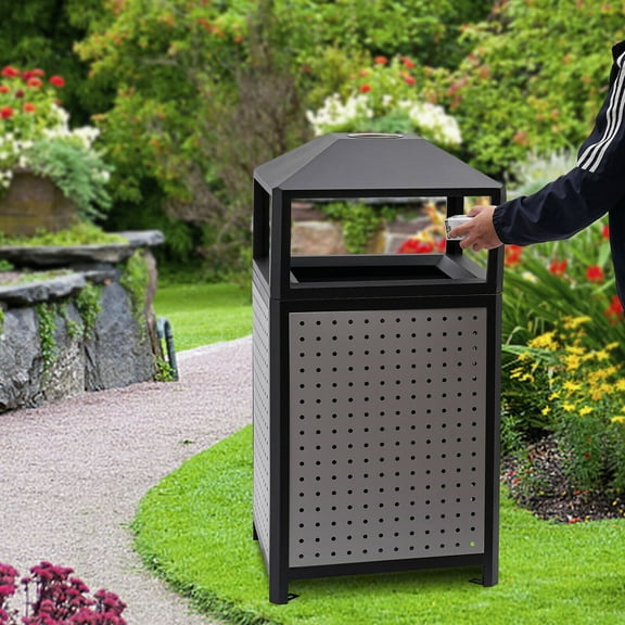 38Gal Outdoor Trash Can Large Site Lot Garbage Waste Container  Build-in Ashtray