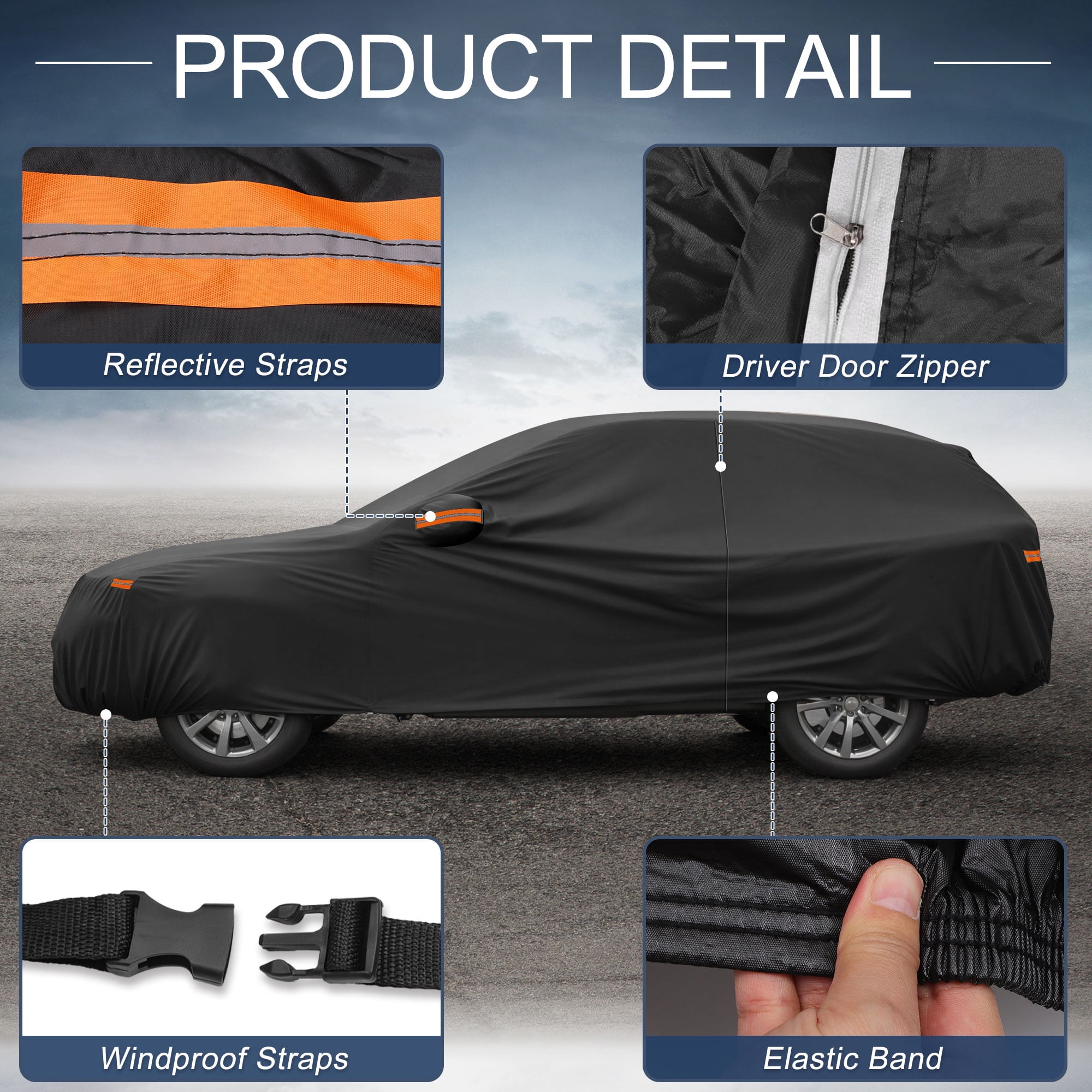 Unique Bargains Aluminum Full Car Cover Black for Mustang Mach-E 188.98"x74.8"x57.09"