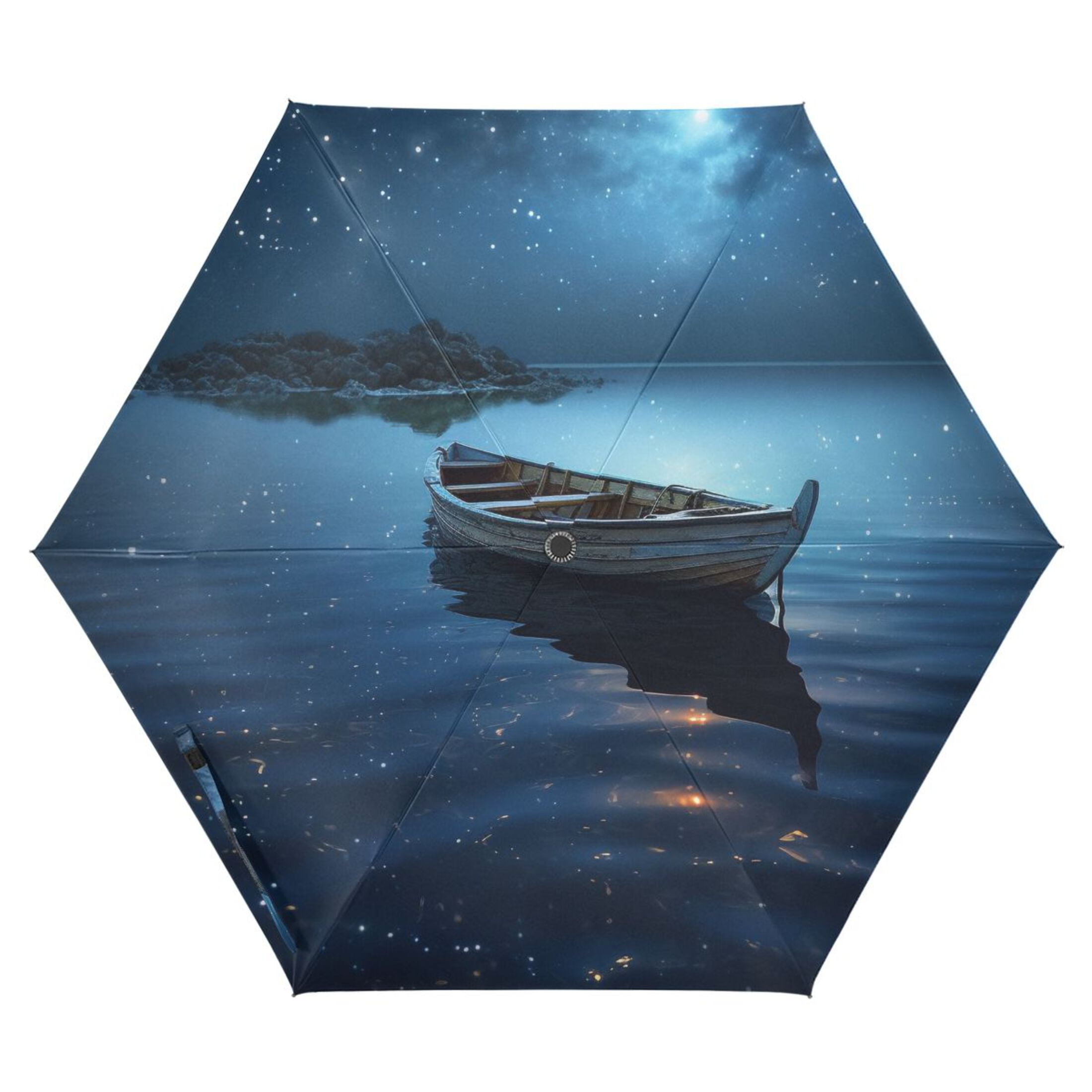 Boat in Night Compact Sun Umbrella Windproof Travel Umbrellas for Rain Strong Portable UV Protection