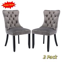 Tcbosik 2 Pack Upholstered Dining Chairs, Button Tufted Kitchen Chair with Wood Legs, Modern Velvet Fabric Side Chair, Gray & Black